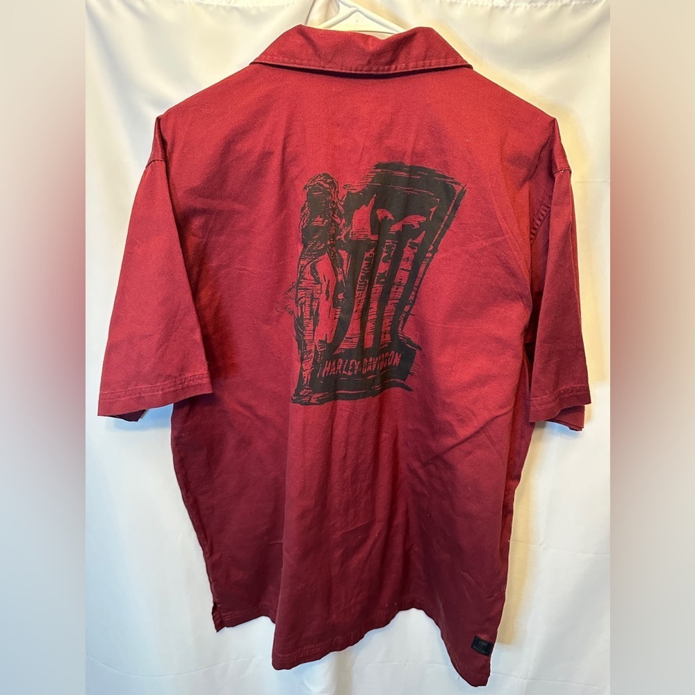 Harley Davidson Men’s L‎ Red Cotton Embroidered Button Front Shirt Back Graphic